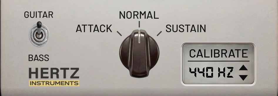 H-Tuner response mode selector set to Normal, with Guitar/Bass switch and calibration